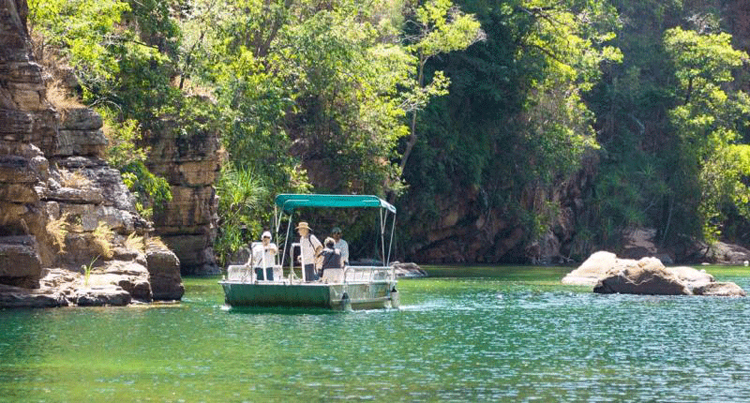 Shuttle boat to ferry you across at Twin Falls in Kakadu National ParkAustralia