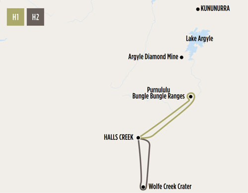 Halls Creek map to Wolfe-Creek Crater
