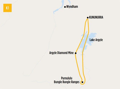 Map K1- Bungle Bungles scenic flight tour 