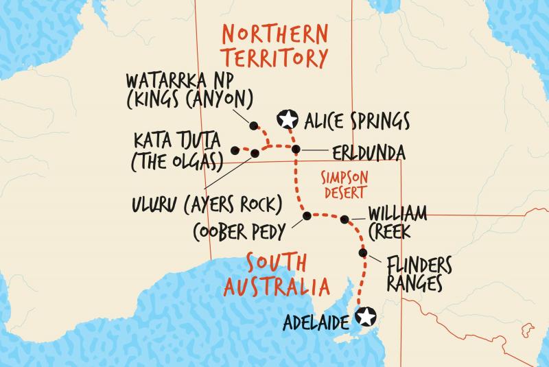Map PAASE7 Explore the Flinders Ranges,  Uluru and Kings Canyon National Parks 