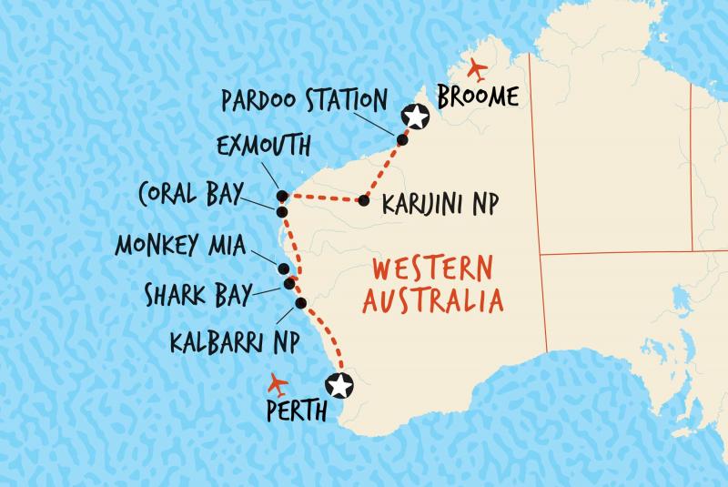 10 Day Perth to Broome map