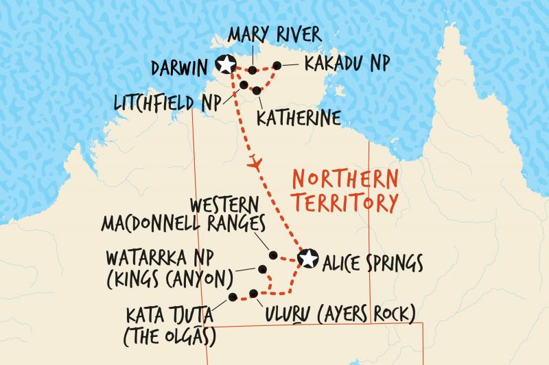 Darwin to Alice Springs (Western MacDonnells not included) 