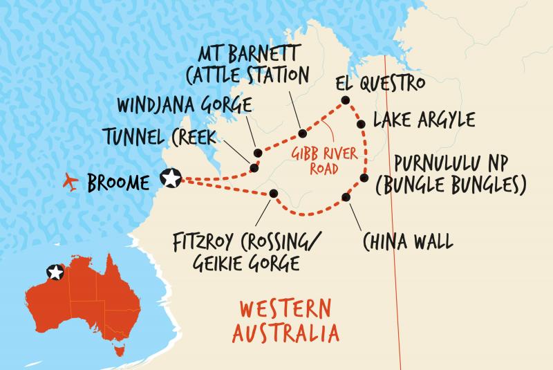 Map PKOW Explore the Kimberley Ranges, and Western Australia National Parks 