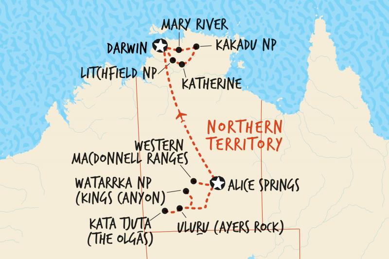 Darwin to Alice Springs (Western MacDonnells not included)