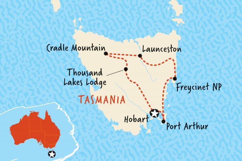 Suggested itinerary - Map of our Adventure 9 day tour around Tasmania from Hobart